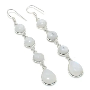 Pendiente de joyería de plata de ley 925 hecho a mano con piedras preciosas de luna arco iris talla 2,9" - Imagen 1 de 1
