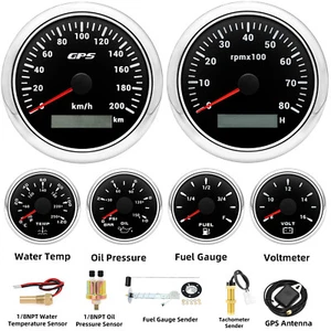 6 Gauge Set with Sensor 85mm Boat GPS Speedometer 200km/h&Tacho 8000RPM Gauge - Picture 1 of 23