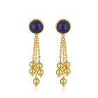 Lapis Gemstone Gold Plated Silver Chain Earrings Womens Wedding Jewelry
