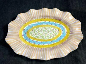 Plato para servir ovalado de 12 pulgadas MacKenzie Childs borde acanalado - Imagen 1 de 6