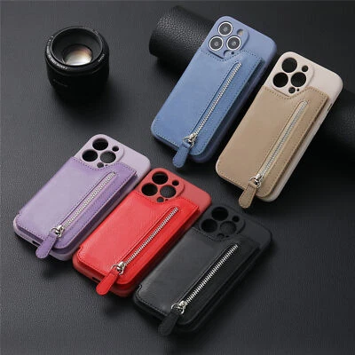 Card Cash Wallet Zipper Phone Case For iPhone 14 13 12 11 Pro Max XR XS 8 7 6 SE - Image 1 of 4