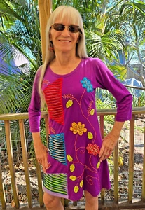 HANDMADE in NEPAL for TOPAZ FLOWER APPLIQUE COTTON Dress EMBROIDERED APPLIQUE - Bild 1 von 3