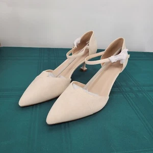 Womens Pointed Toe Pumps Ankle Strap Buckle D'Orsay Flared Heel Shoes Size 9.5 - Picture 1 of 13