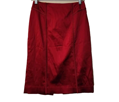 NEW WHBM White House Black Market Womens Satiny Pencil Skirt Size 2 Crimson Red - Image 1 of 4
