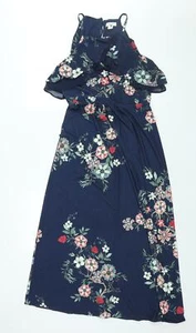 Monsoon Womens Black Floral Polyester Maxi Size 14 Round Neck Button - Frill - Picture 1 of 10