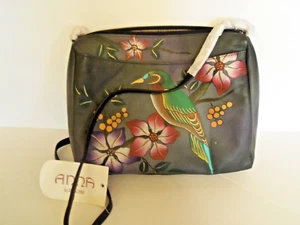 ANNA BY ANUSCHKA Leather Handbag Bird Floral Multicolor Hand painted free Cinch. - Picture 1 of 7