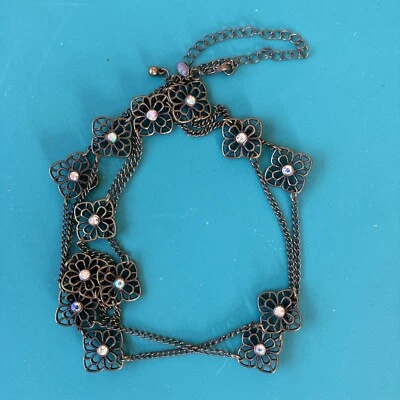 Collar de cadena Premier Designs bronce envejecido estación flor AB estrás 38" Foto 1 de 4