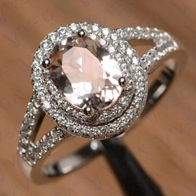 Alianza de diamantes y morganita natural forma ovalada de 4,90 quilates enchapada en oro blanco de 18 quilates Foto 1 de 4