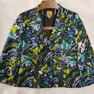 Kasper Womens Jacket Blazer Size 8 Paisley Floral Retro Colorful  - Picture 1 of 12