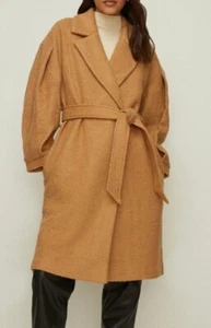 Oasis Camel Wool Mix Balloon Sleeve Belted Coat Plus Size 16 Winter Stylish Fash - Picture 1 of 8