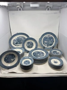 Liberty Blue & Currier Ives Ironstone Set (12) + 10 Serving Pcs USA #2 ST - Picture 1 of 23