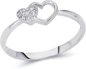 1/4 Ct Heart Shape Round Cut Real Solid 14K White Gold Engagement Promise Ring - Picture 1 of 3