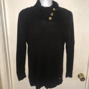 Calvin Klein Pullover Sweater Damen L Kutte Rollkragen Grob Waffel Schwarz - Bild 1 von 9