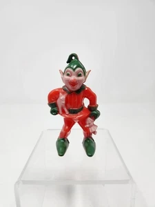 Vintage Rosbro Navidad Elfo Adorno Rojo y Verde Plástico Duro 3"  - Imagen 1 de 6