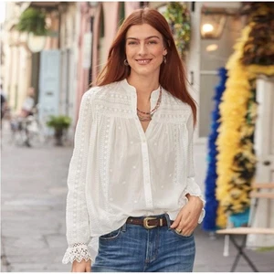 Sundance Corinne Bluse weiß Lochspitze bestickt Knopfleiste Medium neu ohne Etikett - Bild 1 von 18