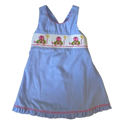 VIVE LA FETE BLUE WHITE TINY GIGHAM CHECK SMOCKED TURTLE BALLOON SUNDRES… - Image 1 of 4