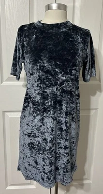 YELETE женщин дымчатый синий измельченный бархат мини-рубашка платье новый с Ярлыками размер S - Изображение 1 из 4