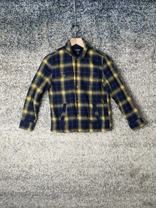 Nordstrom Flannel Long Sleeve Boy's Large 10/12 Navy and Yellow Plaid - Picture 1 of 7