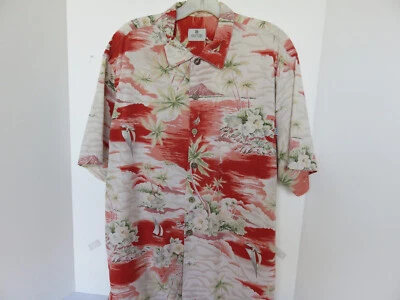 Solitude Men's Red White Palm Tree  Short Sleeve Button Up Shirt Large - Image 1 of 4