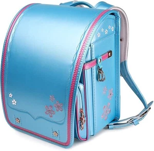 Zaino Giapponese Randoseru Scuola Sakura Ricamo Blu Leggero Robusto - Foto 1 di 6