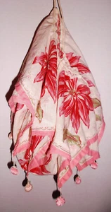 BOLSO DE LENCERÍA ANTIGUO Rosa Floral Algodón con Cordón y Pom Pom Viaje o Armario - Imagen 1 de 11