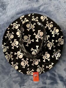 New Adult Black w/Silver Skull design Print Cowboy, Pirate, Rock Star Hat Unisex