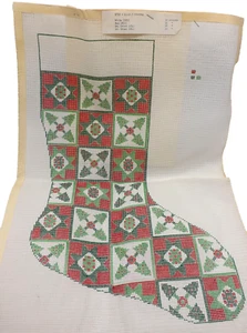 Patchwork Quilt Christmas Stocking Needlepoint Canvas Stocking Embroidery - Picture 1 of 5