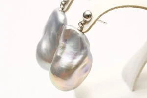 Süßwasserperlen Ohrringe 14 mm UP graue Farbe 14 kWg - Bild 1 von 3