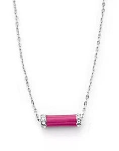 Lia Sophia “Saltwater Taffy” Pink Enamel Crystal Accents Silver Tone Necklace - Picture 1 of 5