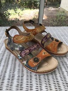 Spring Step L'Artiste Suzanne Sandals Floral Leather Shoes Colorful 39 US 8.5