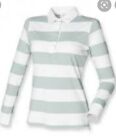 Ladies Womens Long Sleeved Striped Cotton Rugby Shirt Top SizeS FR111 Mint/White