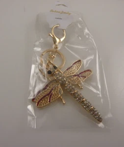 Libélula con cristales bling llavero llavero bolsa etiqueta - Imagen 1 de 4