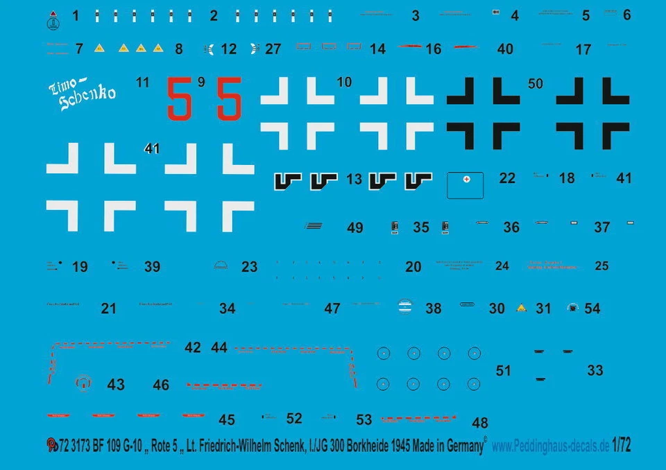 Peddinghaus 1/72 3173 Bf 109 G-10 " Rossi 5 " Lt. Friedrich Wilhelm Schenck, I - Immagine 1 di 1