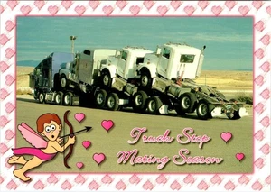 Trucking Humor TRUCK STOP MATING SEASON  Piggyback Semi Trucks  4X6 Postcard - Picture 1 of 2