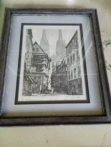 Matted, ftamed and signed picture of Quimper, France - Picture 1 of 3