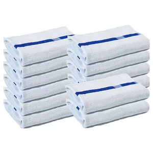Salon Handtücher Baumwolle Handtuch 6er Pack weiß mit blauen Streifen Spa Handtuch 16x27 Zoll - Bild 1 von 5