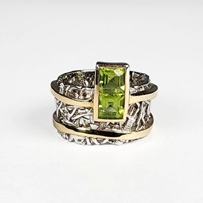 Anillo alemán Kabirski Verina peridoto plata esterlina rodio oro 18K EE. UU. 7 1/5 Foto 1 de 4