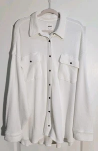 Aerie Lumberjane Shacket Damen XXL weiß Waffelstrick Knopfleiste Oversize Top - Bild 1 von 7