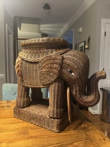 Vintage Rattan Korb Elefant Tisch MCM Pflanzenständer Beistelltisch - Bild 1 von 10