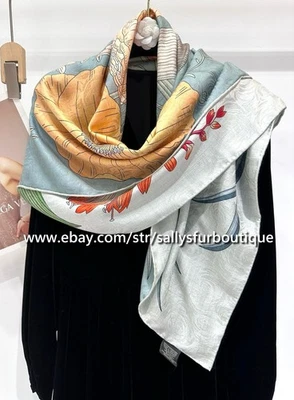 Sallys Calidad 70% Cachemira 30% Seda Jacquard Envolvente Bufanda Flores Estampado Chal 43" Foto 1 de 4