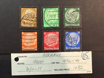 Alemania # 436 - 441 Usado* 2024 Scott Catálogo Valor $10,60 Foto 1 de 2