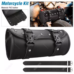 Motorcycle Front Fork Tool Bag Pouch Storage Luggage SaddleBag Leather Handlebar - Picture 1 of 17
