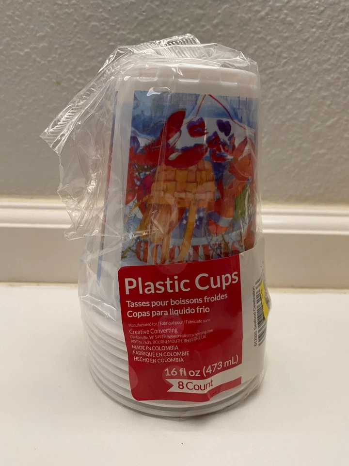 Seafood Celebration Plastic 16 fl oz Cups Nautical Cruise Party Birthday 8 ct. - Image 1 of 4
