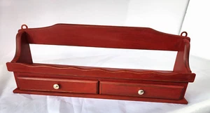 Vintage rot Holz Country Gewürzregal Schnick Knack Regal Wandbehang Tischplatte Schubladen - Bild 1 von 8