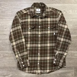 Burton Shirt Mens Small Brown Green Plaid Flannel Long Sleeve Button Up Gorpcore - Picture 1 of 8