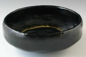 Kyo Kiyomizu yaki Japanese matcha bowl Raku yaki Badarai Chawan Kuro raku Japan - Picture 1 of 2