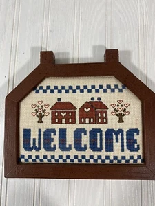vintage cross stitch, Needle Point Crafts Welcome Sign Cabin Frame - Picture 1 of 10