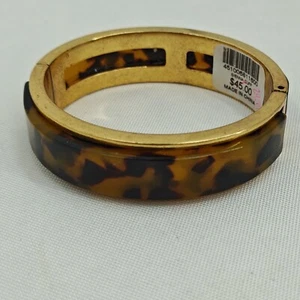 Chicos Sienna Cuff Hinged Bracelet Gold Brown Tortoise Shell Tone - Picture 1 of 9