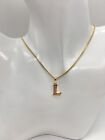 18K 18Ct Genuine 18” Gold Filled Box Letter Initial Crystal L Pendant Ref:-117