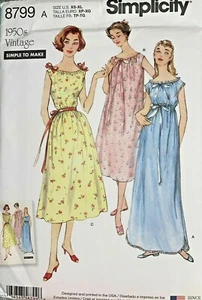 Camicia da notte Simplicity pattern 8799 retrò anni 50 vintage modello cucito taglia XS-XL - Foto 1 di 8